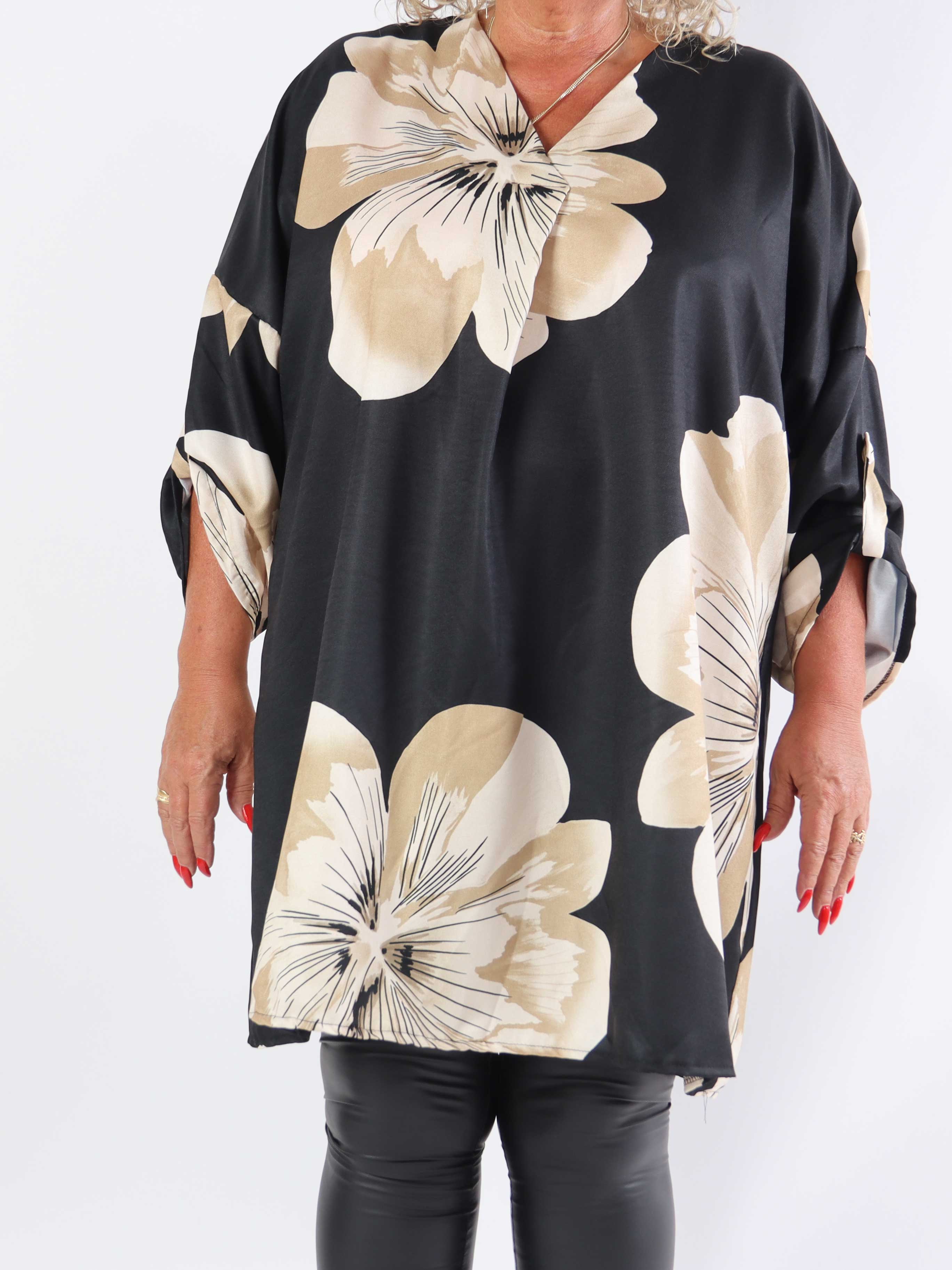 Aya L/S - Plus size kjole i viskose med blomster